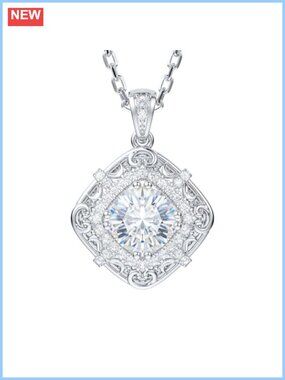 Moissanite Sterling Silver Filigree Pendant Necklace 18-20 Inch